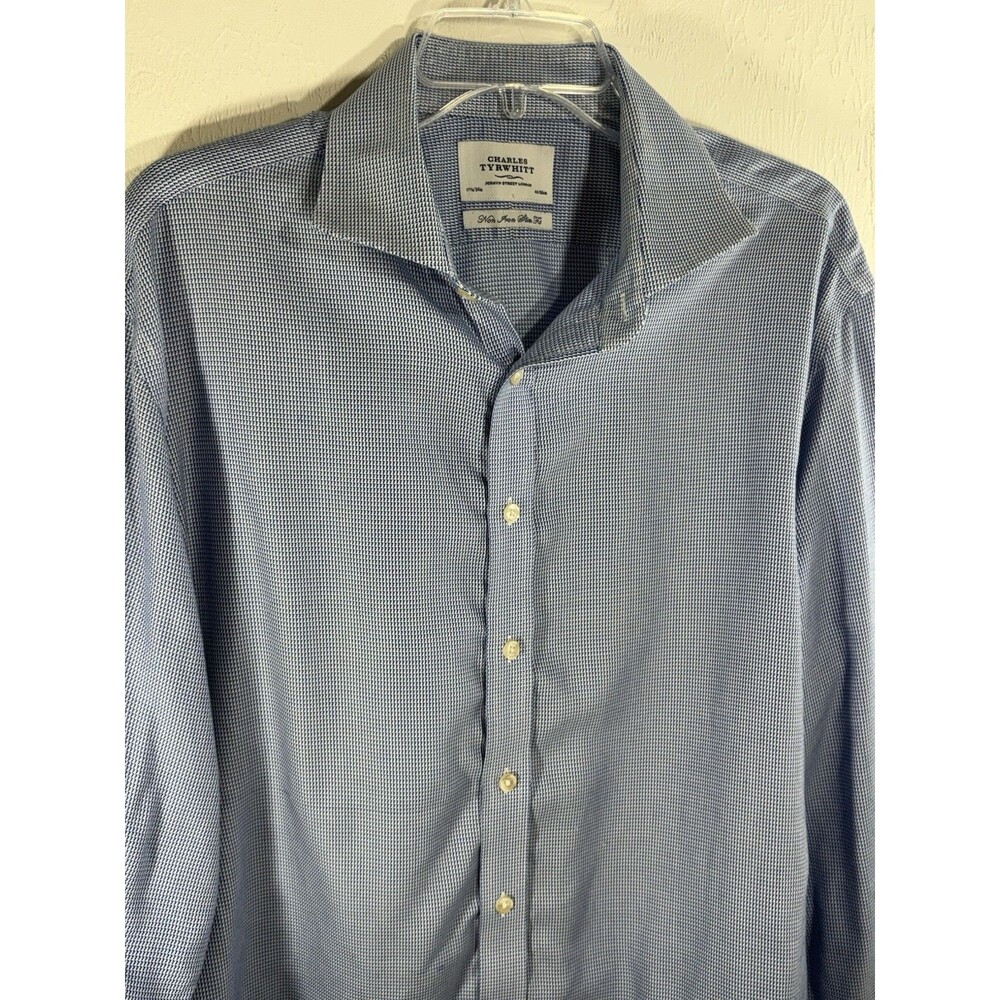Charles Tyrwhitt Size 17.5 /34 Blue Slim Fit Long Sleeve 100% Cotton Mens Shirt